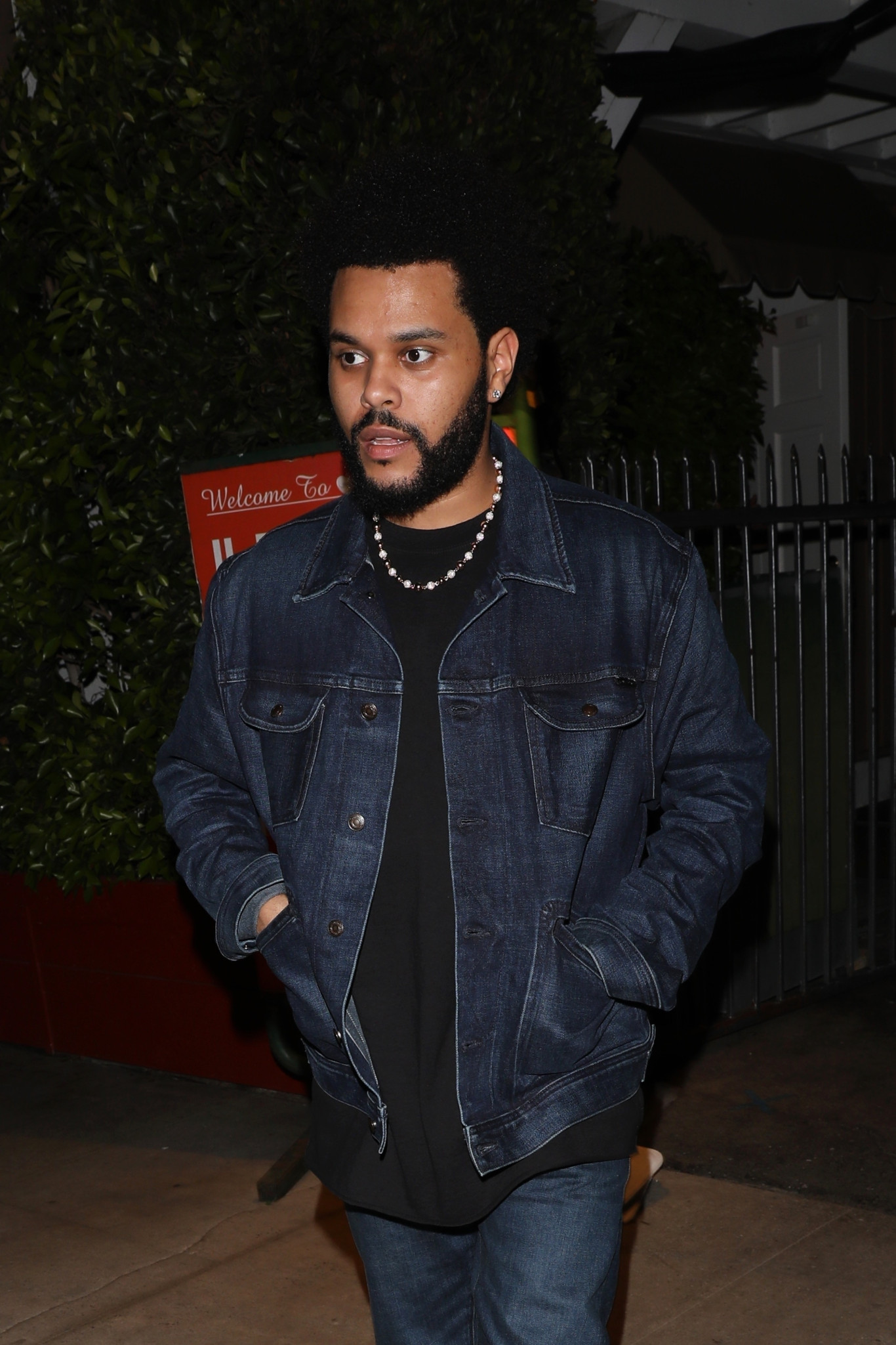 The Weeknd wore a denim look for his night out with Jolie. PHOTO CREDIT: BACKGRID